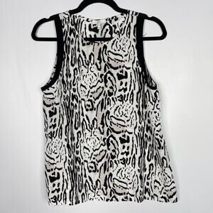Joie XSmall XS Black White Silk Toki Ocelet Printed Tank Animal Print Grossgrain